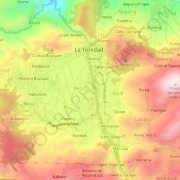 Topografische kaart Zone 1, hoogte, reliëf