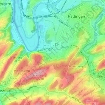 Topografische kaart Lembeck, hoogte, reliëf