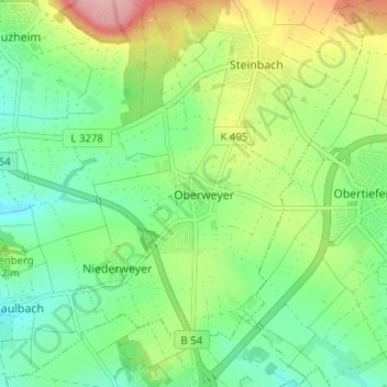 Topografische kaart Oberweyer, hoogte, reliëf