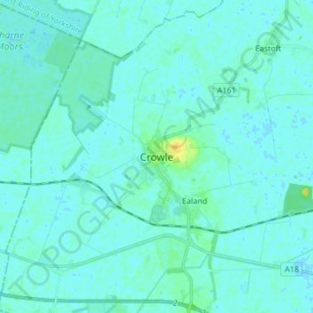 Topografische kaart Crowle, hoogte, reliëf