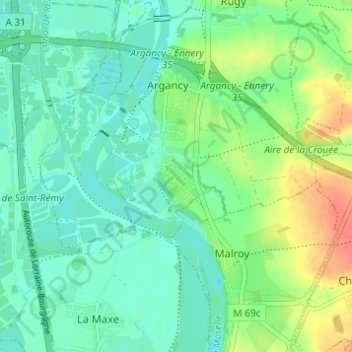 Topografische kaart Olgy, hoogte, reliëf