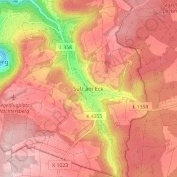 Topografische kaart Sulz am Eck, hoogte, reliëf