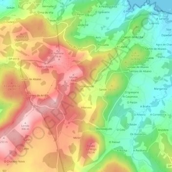 Topografische kaart Gomesende, hoogte, reliëf