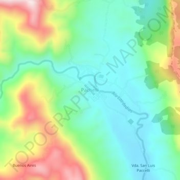 Topografische kaart Pachelli, hoogte, reliëf