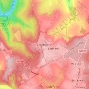 Topografische kaart Christchurch, hoogte, reliëf