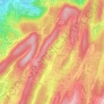 Topografische kaart Grand Fontaine, hoogte, reliëf