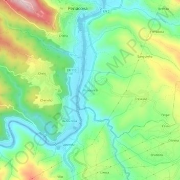 Topografische kaart Ronqueira, hoogte, reliëf
