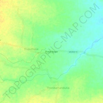 Topografische kaart Thalai Nagar, hoogte, reliëf