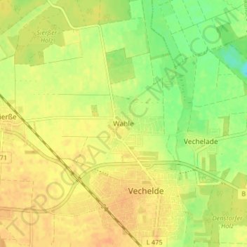 Topografische kaart Wahle, hoogte, reliëf
