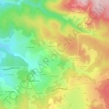 Topografische kaart Les Raviers, hoogte, reliëf