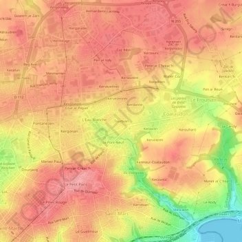 Topografische kaart Tourbian, hoogte, reliëf