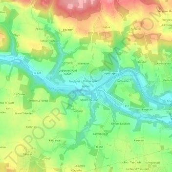 Topografische kaart Kerhoc, hoogte, reliëf