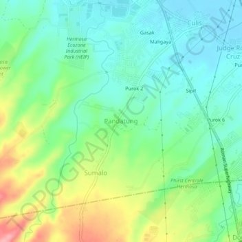 Topografische kaart Pandatung, hoogte, reliëf