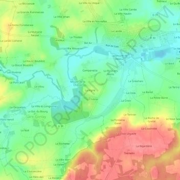 Topografische kaart La Vigne, hoogte, reliëf