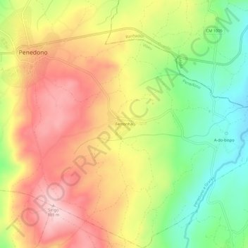 Topografische kaart Ferronha, hoogte, reliëf