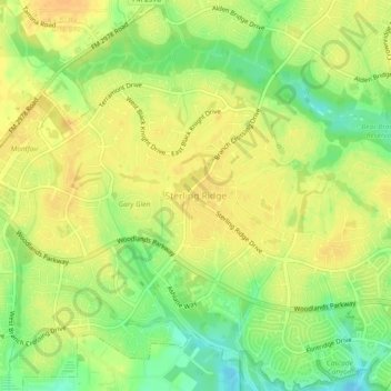 Topografische kaart Sterling Ridge, hoogte, reliëf