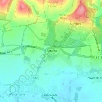Topografische kaart Fontwell, hoogte, reliëf