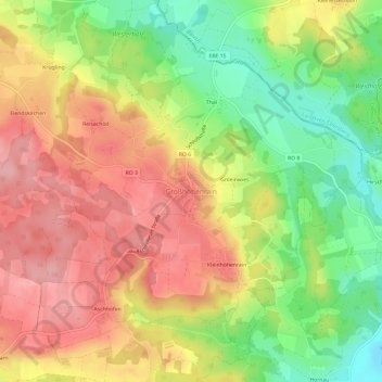 Topografische kaart Großhöhenrain, hoogte, reliëf