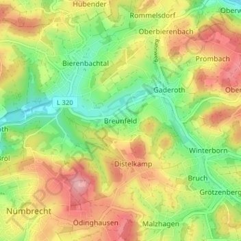 Topografische kaart Breunfeld, hoogte, reliëf