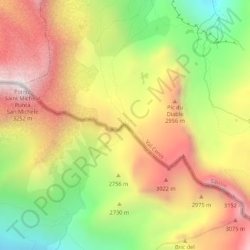 Topografische kaart Col d'Etache, hoogte, reliëf