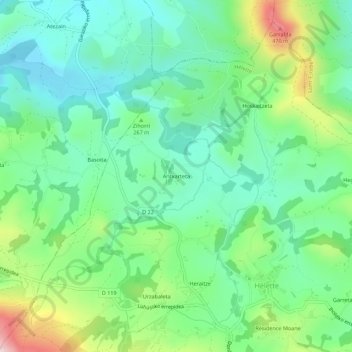 Topografische kaart Antxarteta, hoogte, reliëf