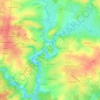 Topografische kaart Vouvant, hoogte, reliëf