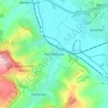 Topografische kaart Pont-Maugis, hoogte, reliëf