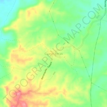 Topografische kaart Cuatro Bocas, hoogte, reliëf