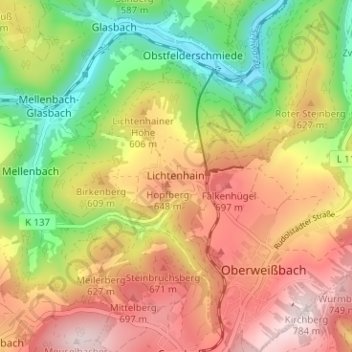 Topografische kaart Lichtenhain, hoogte, reliëf
