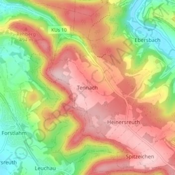 Topografische kaart Tennach, hoogte, reliëf