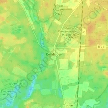 Topografische kaart Dethlingen, hoogte, reliëf