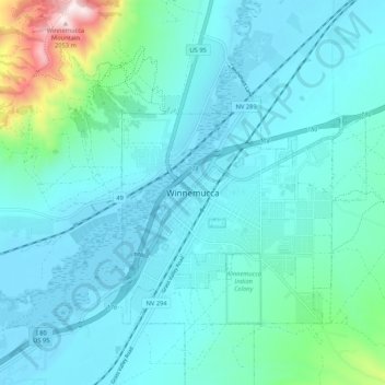 Topografische kaart Winnemucca, hoogte, reliëf