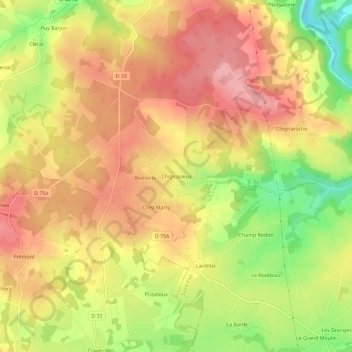 Topografische kaart Chignavieux, hoogte, reliëf