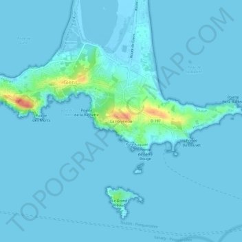 Topografische kaart La Polynésie, hoogte, reliëf