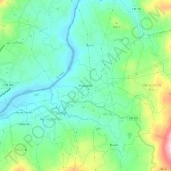 Topografische kaart Pousadela, hoogte, reliëf