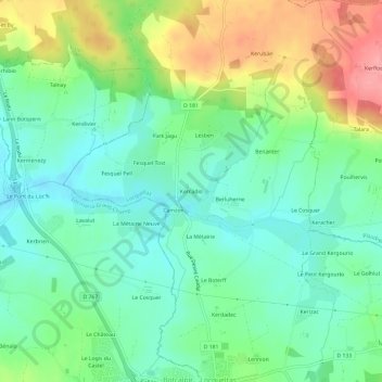 Topografische kaart Kercadio, hoogte, reliëf