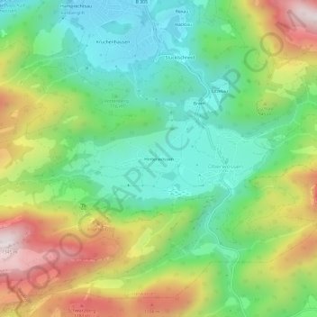 Topografische kaart Hinterwössen, hoogte, reliëf