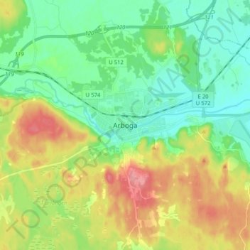 Topografische kaart Arboga, hoogte, reliëf