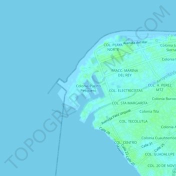 Topografische kaart Colonia Puerto Pesquero, hoogte, reliëf