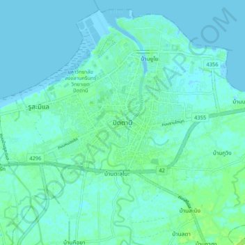 Topografische kaart Pattani, hoogte, reliëf
