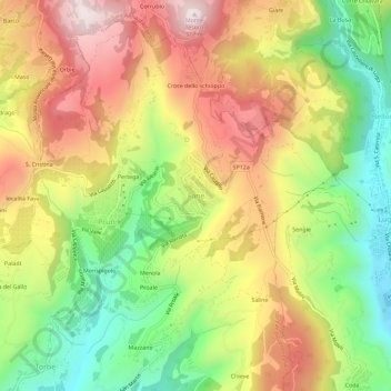 Topografische kaart Fane, hoogte, reliëf