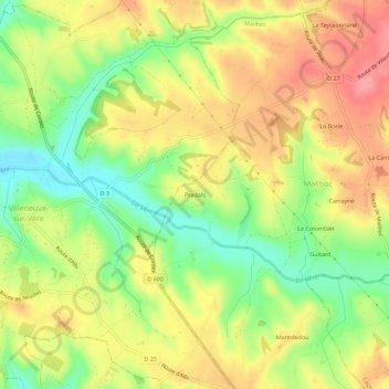 Topografische kaart Pradals, hoogte, reliëf