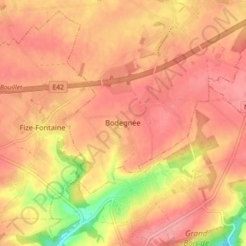 Topografische kaart Bodegnée, hoogte, reliëf