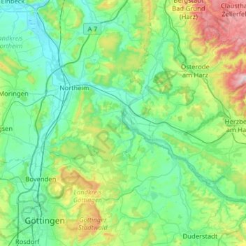 Topografische kaart Katlenburg-Lindau, hoogte, reliëf
