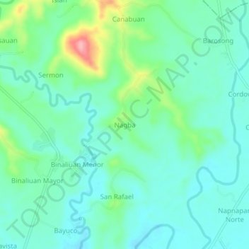 Topografische kaart Nagba, hoogte, reliëf