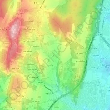 Topografische kaart Les Piasses, hoogte, reliëf