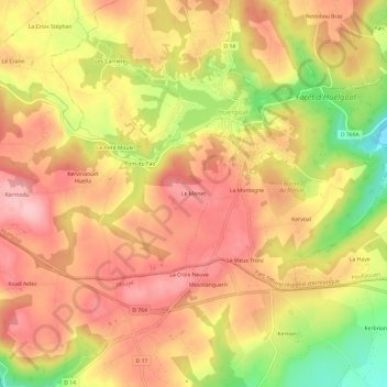 Topografische kaart Le Menec, hoogte, reliëf