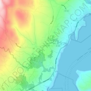Topografische kaart Llicaldad, hoogte, reliëf