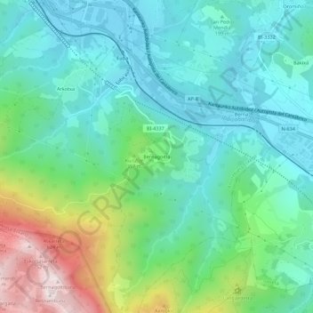 Topografische kaart Bernagoitia, hoogte, reliëf