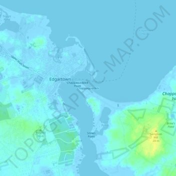 Topografische kaart Chappaquiddick, hoogte, reliëf